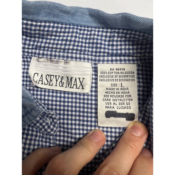 Vintage Womens Blue Gingham Floral Embroidered Beaded Button Down Shirt L - Picture 5 of 11